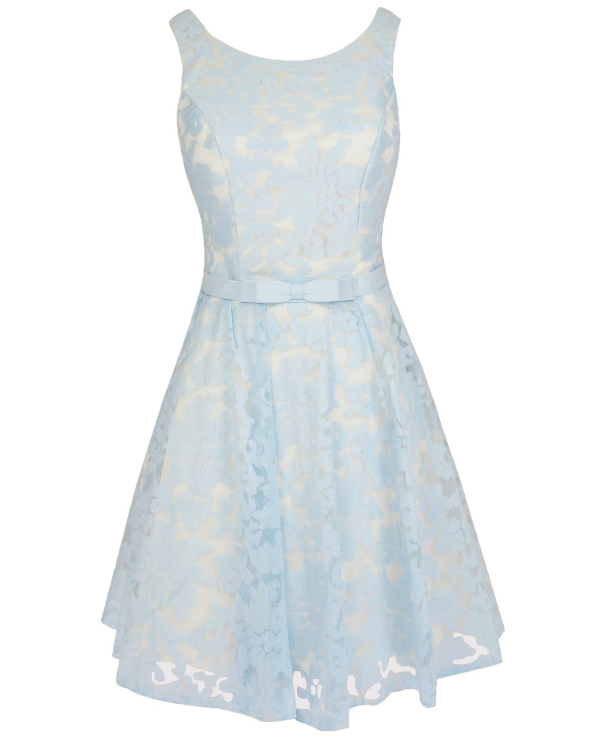 Levory J Women's Vintage Floral Lace Contrast Bow Cocktail Evening Dress (10, Sky Blue)