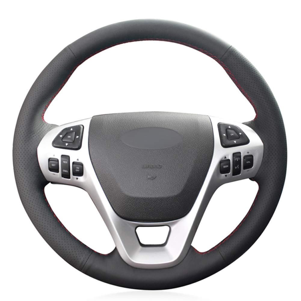 KAIQMLYA Black PU Faux Leather DIY Car Steering Wheel Cover for Ford Explorer 2011-2019 Taurus 2013-2019 Edge 2011-2014 Flex 2013