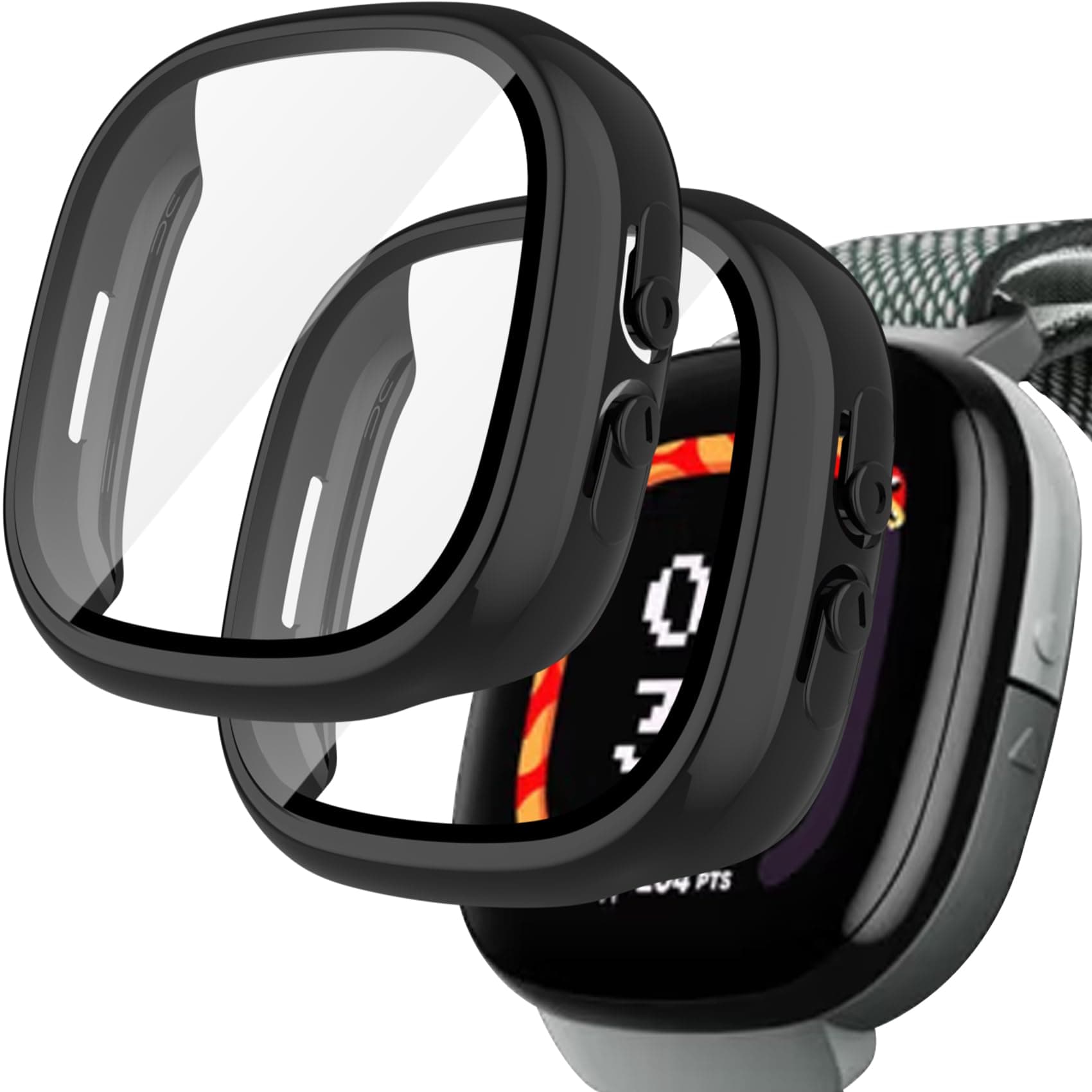 2-Pack Screen Protector Compatible with Fitbit Google Ace LTE Case, Tempered Glass All-Around Protective Screen Full Hard PC Cover Bumper Compatible for Fitbit Google Ace LTE Smart Watch (Black+Blck)