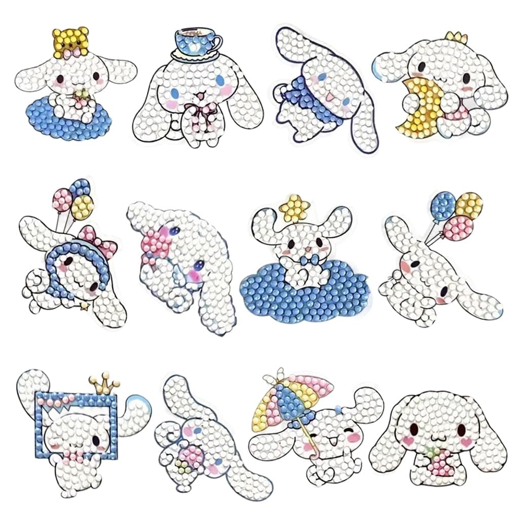 DIY Diamond Painting Art Kit Cinnamoroll Diamond Stickers DIY Material Kit with Tools 12Pcs DIY Diamond Painting Cartoon Cinnamoroll Kawaii Stickers for DIY Crafts, Scrapbooking