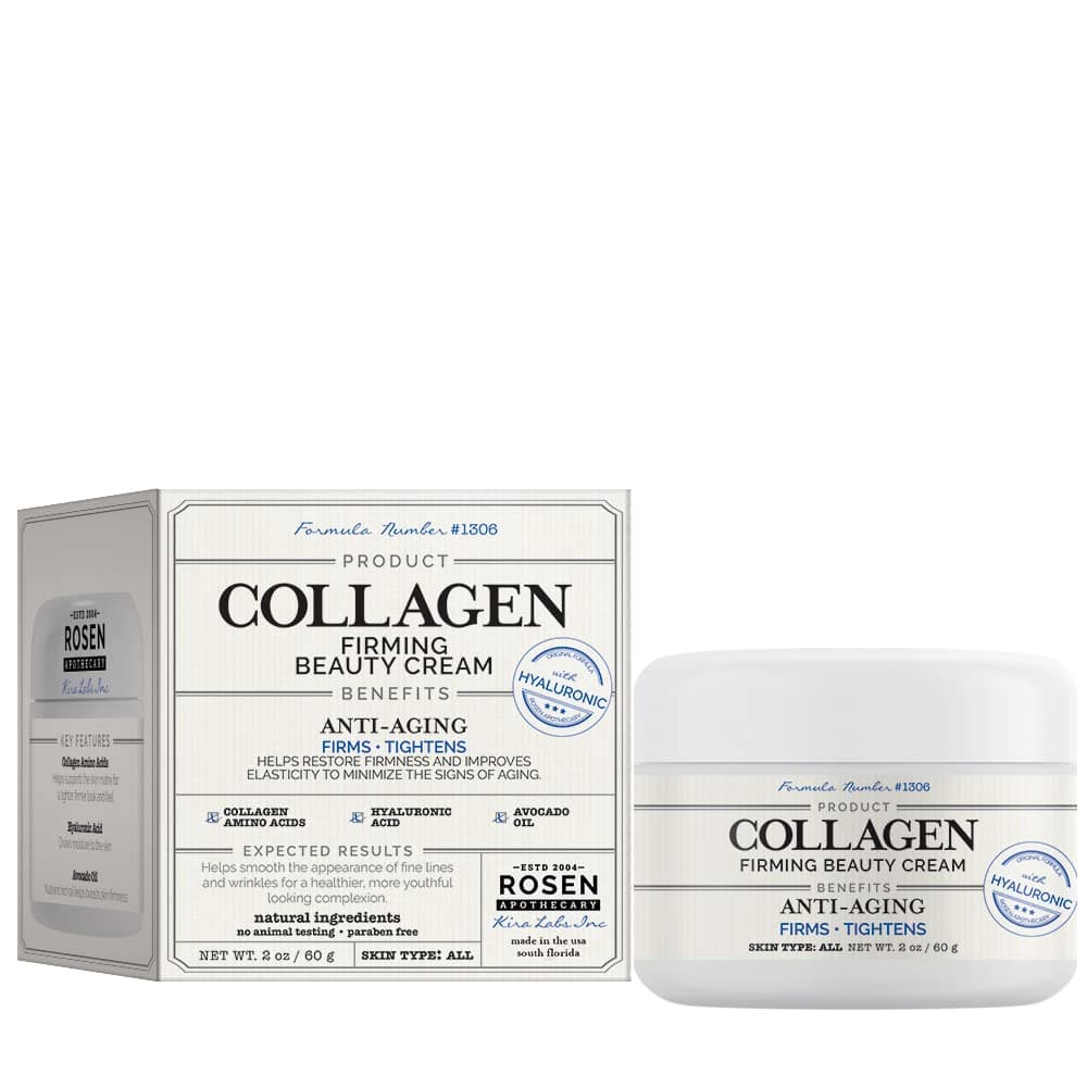 Rosen Apothecary Collagen Firming Beauty Cream, 60ml/2 oz Jar, Helps Firm and Tighten Skin with Collagen Amino acids, Hyaluronic Acid and Avocado Oil
