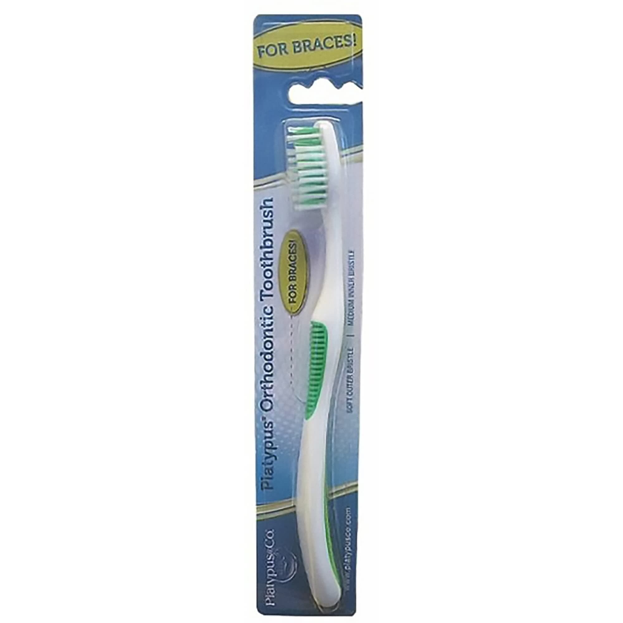 Platypus Orthodontic Toothbrush for Braces | Soft Bristle Braces Toothbrush for Adults & Kids | Angled Bristles for Better Access Around Brackets and Archwires, Comfort Silicone Grip | 1 Count