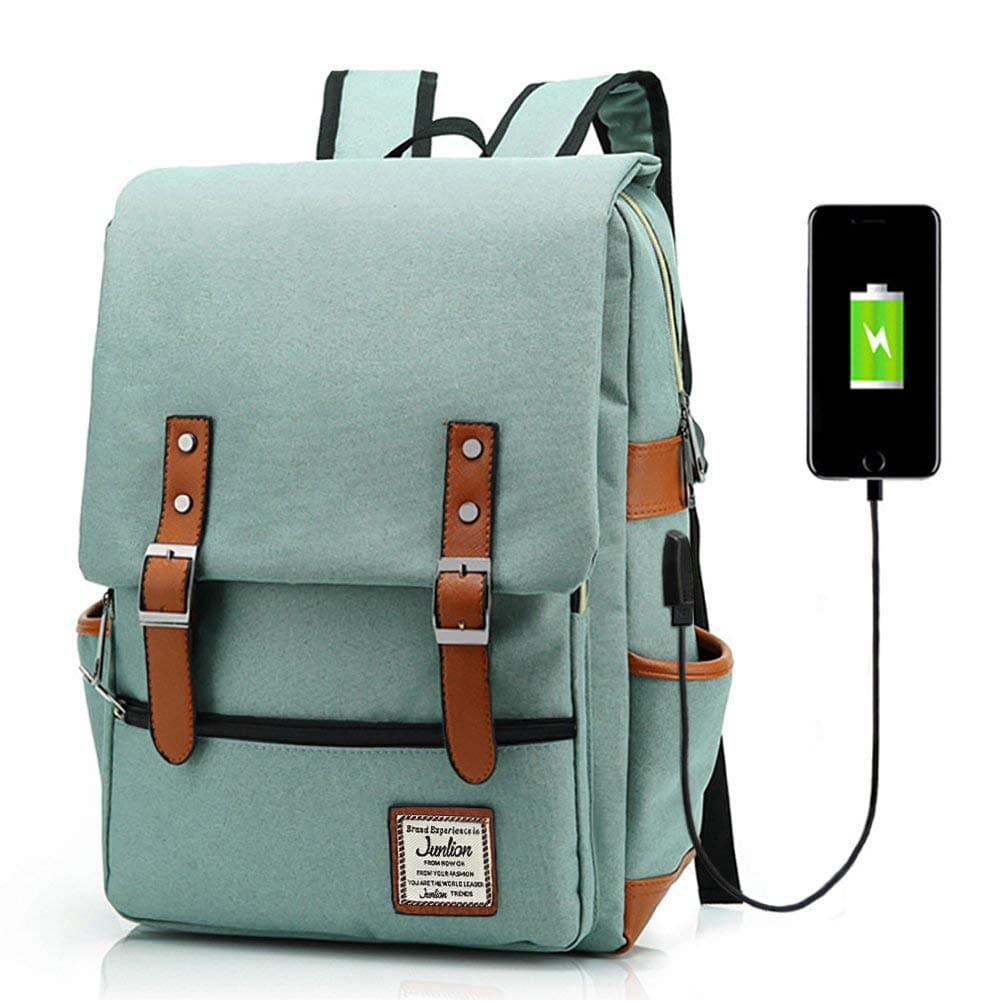 Unisex Business Laptop Backpack College Student School Bag Travel Rucksack Daypack with USB Charging Port Green