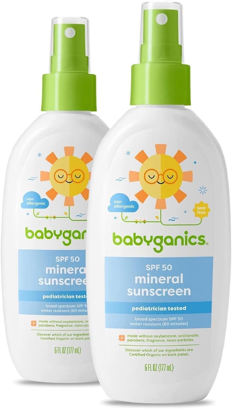 SPF 50 Baby Sunscreen Spray | UVA UVB Protection | Octinoxate & Oxybenzone Free | Water Resistant, Unscented, 6 Ounce (Pack of 2)