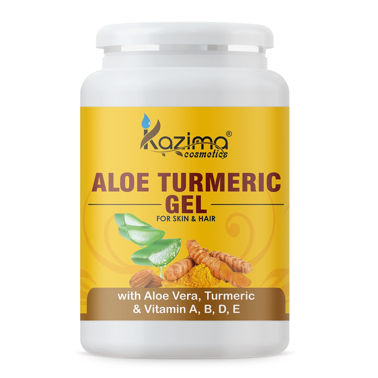 KAZIMAAloe Turmeric Gel with Pure Aloe Vera, Turmeric & Vitamin A, B, D, E for Face, Skin & Hair - Moisturizing, Skin Brightening, Acne Scars, Wrinkles, Sunburn & Dark Circles (1kg)