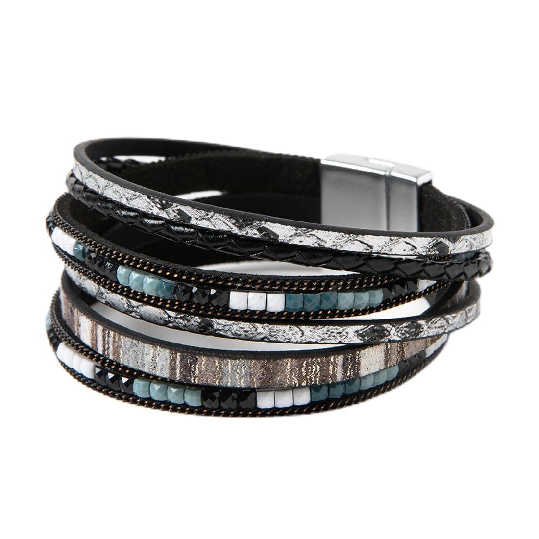 Rantanto Braid Leather Wrap Bracelet Trendy Stackable Crystal Cuff Boho Gold Heart Bracelet Jewelry Gift For Women