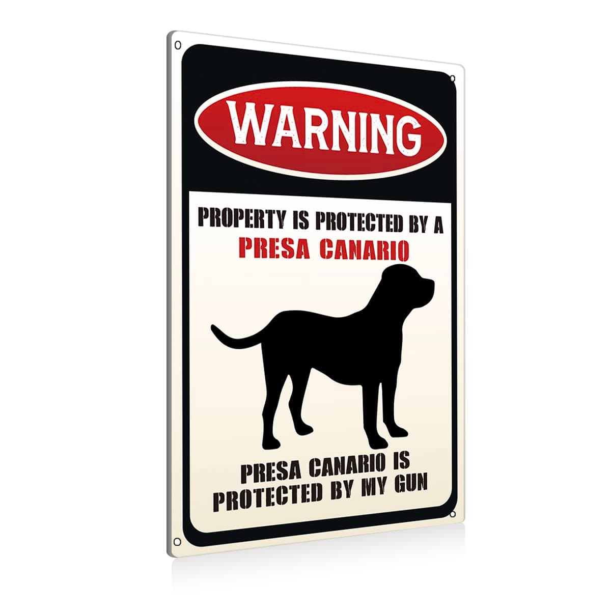Funny Dog Warning Metal Tin Signs Wall Art Decor Property is Protected By a Presa Canario Sign for Home Decor Gifts to Indoor and Outdoor Use - 8x12 Inch