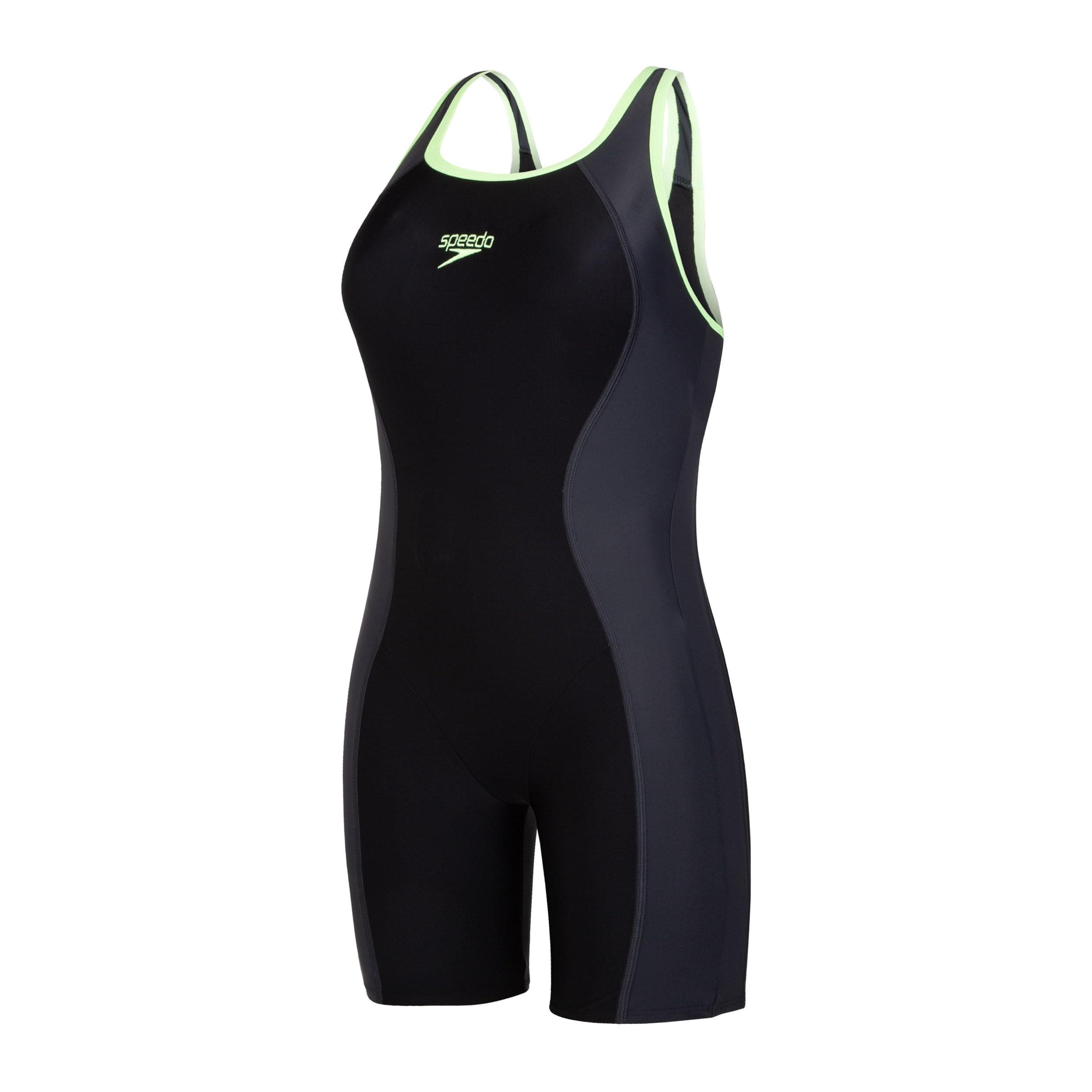 Speedo Womens Essential Splice Racerback Legsuit Swimwear - Black & Oxid Grey
