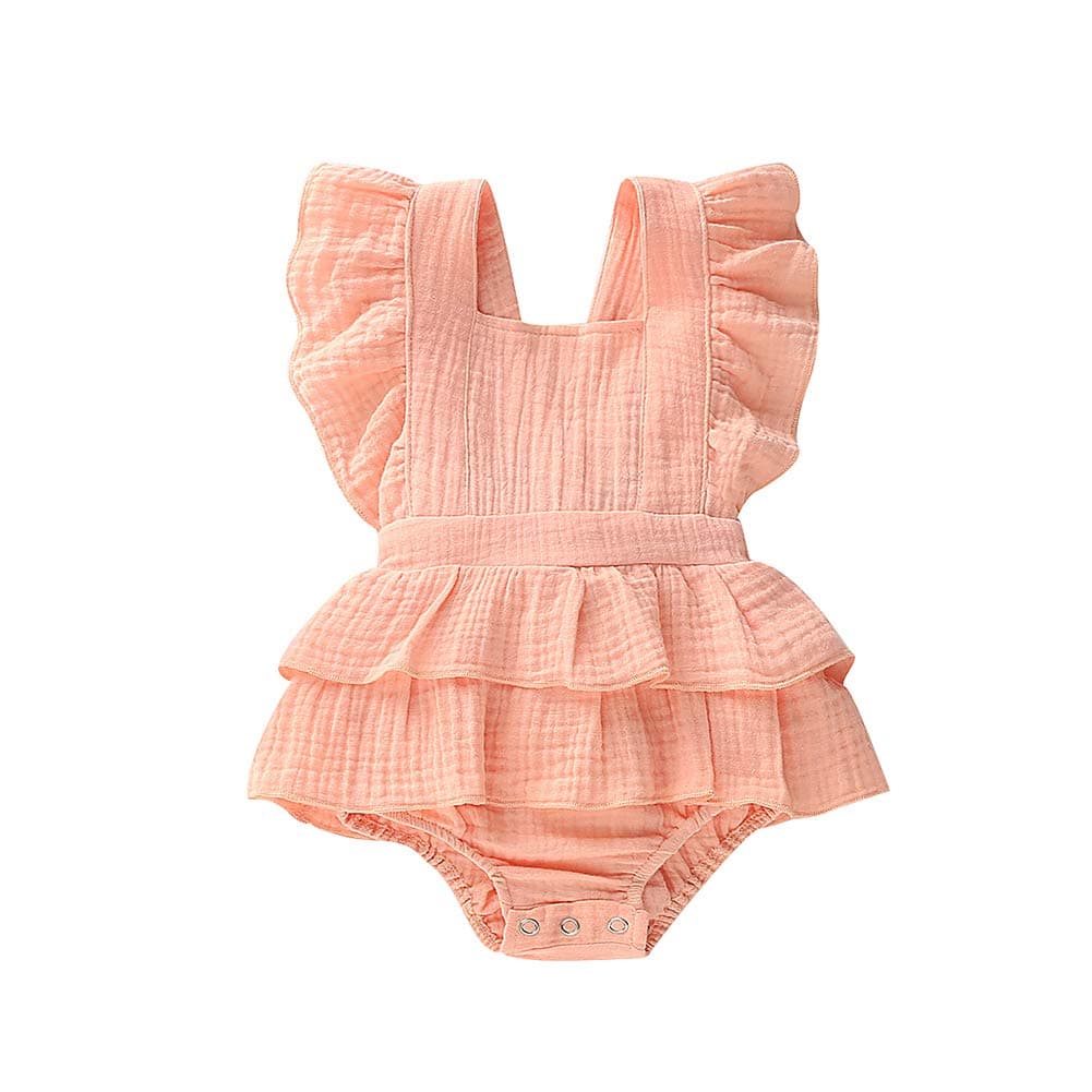 Infant Baby Girl Romper Baby Ruffle Bodysuit Jumpsuit One-Piece Cotton Linen Clothes