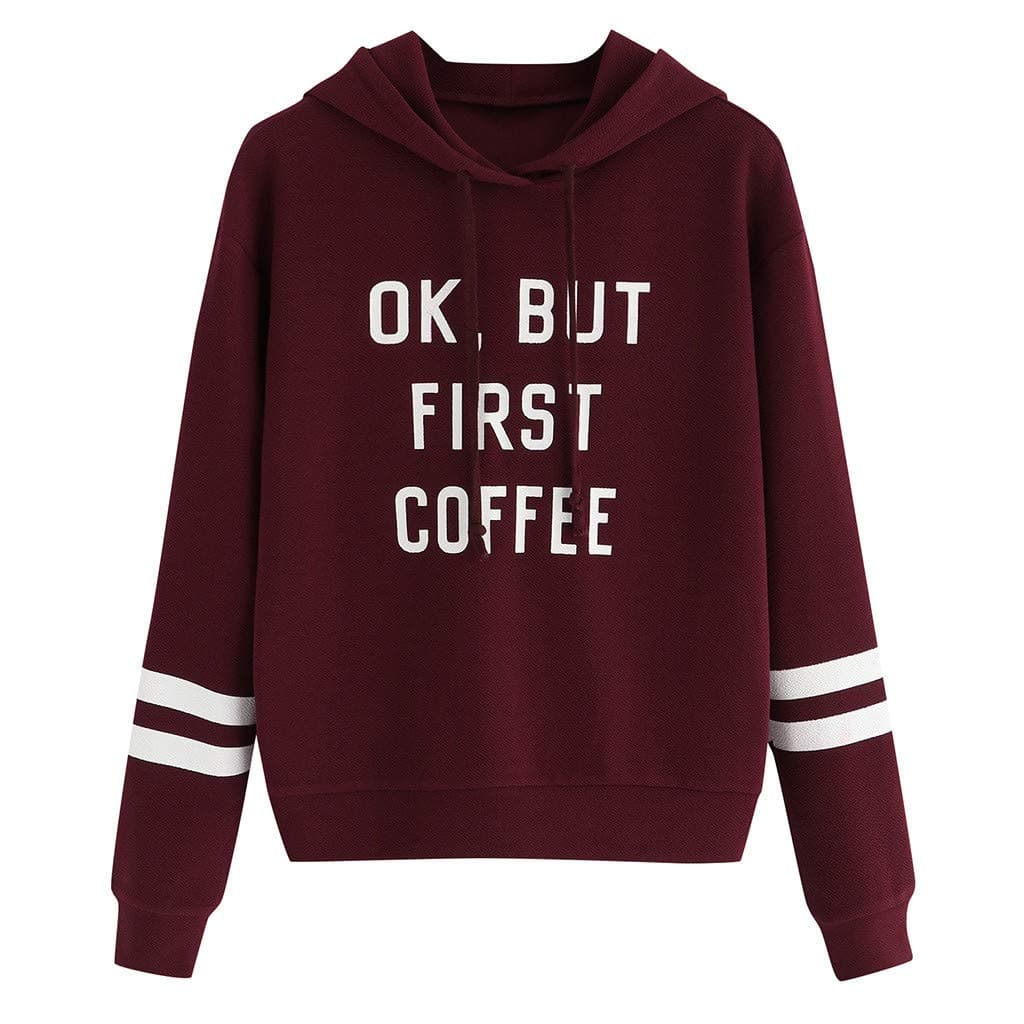 Hunauoo Women Letters Hooded Pullover Autumn Casual Long Sleeve Loose Sweatshirts Tops Blouse