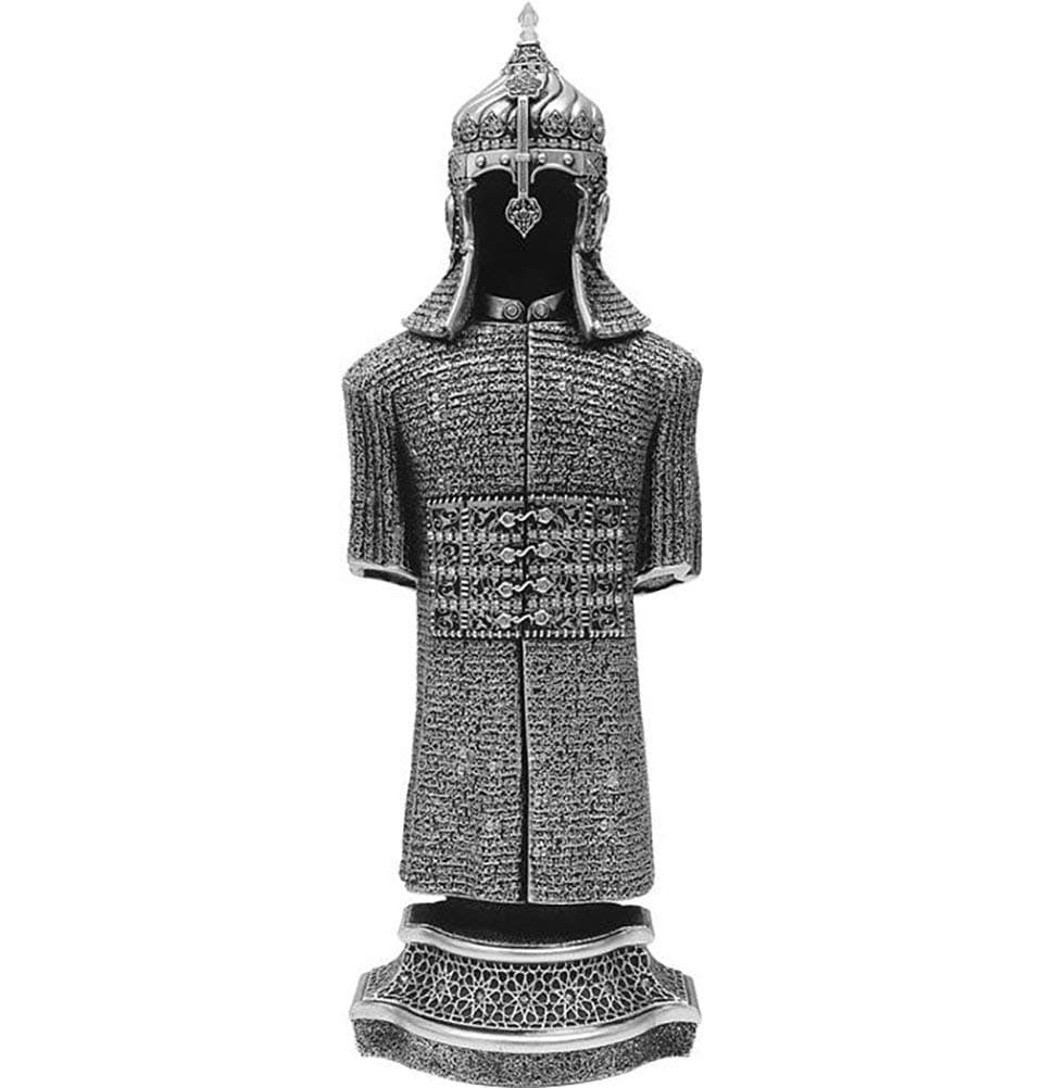 Gunes Jawshan Kabir Islamic Home Decor Showpiece Gift - Ottoman Suit of Armor Muslim Art Piece (14 x 4.5in, Silver)