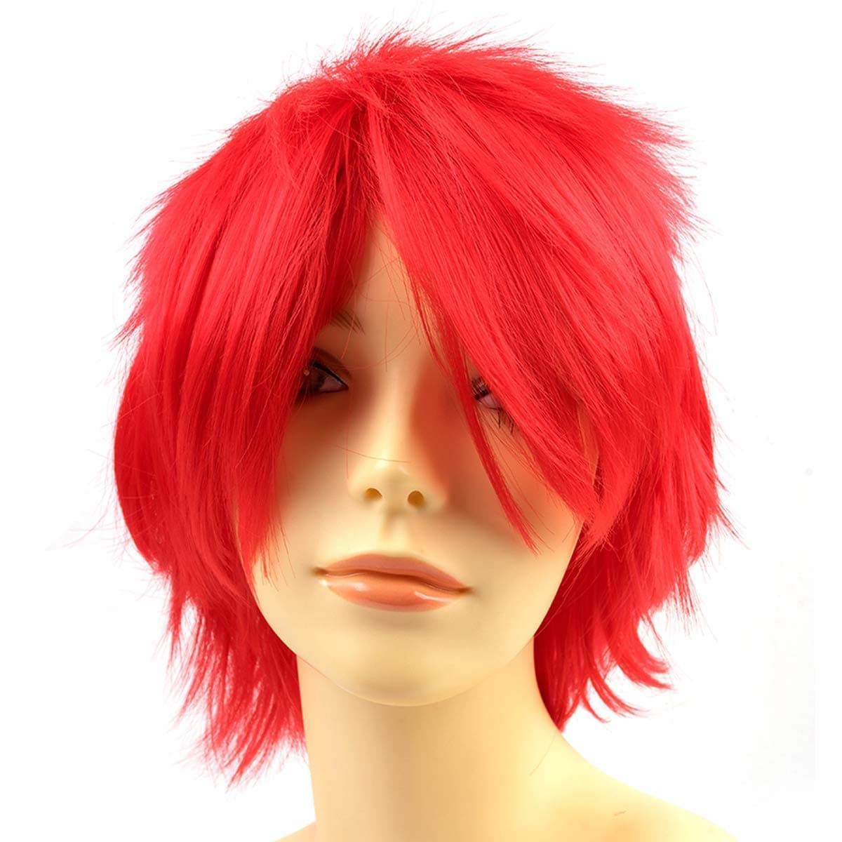 Modernfairy Anime Halloween Wig Red for Cosplay Party, Synthetic Layered Short Hair Wigs with Bangs, Pastel Wigs for Women Men