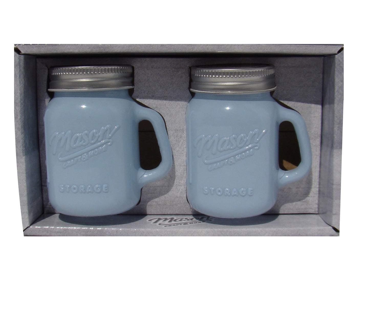 Mason Jar Salt and Pepper Shaker - Milk Glass Blue