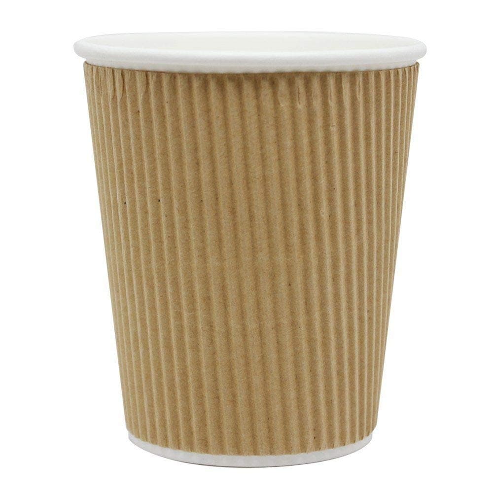 SafePro 12 oz Kraft Ripple Paper Hot Coffee Cups and Tea Cups 12 ounces with Cappuccino Lids (Case of 100)