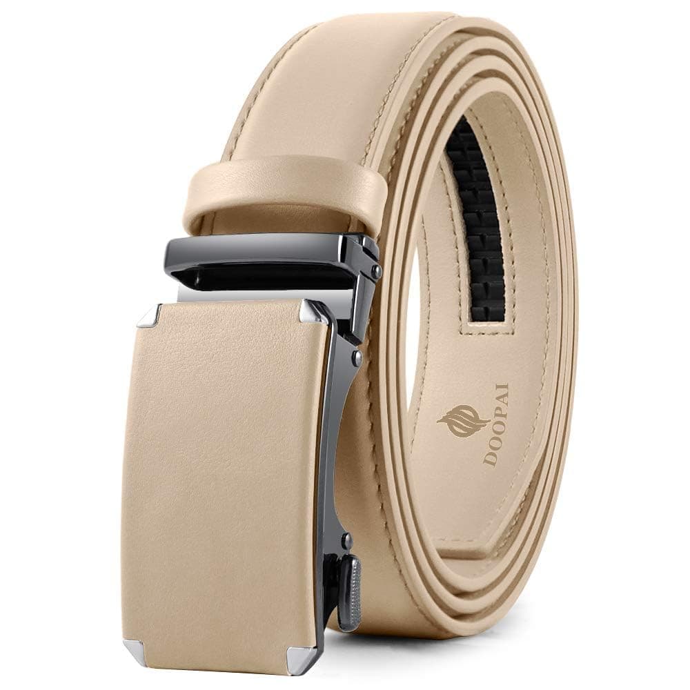 DOOPAI Belt Men, Ratchet Dress Adjustable 1 3/8" Sliding Leather Designer, Size Length Can be Cut, with Gift Box