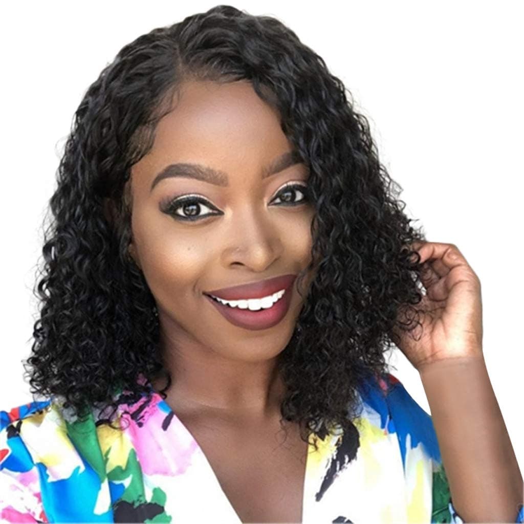 Short Curly Wig Side Divide Hair Wigs With Baby Hair Lace Front Wig Remy Hair Wig Pre Plucked Bleached Knots About 14 inches HUYURI