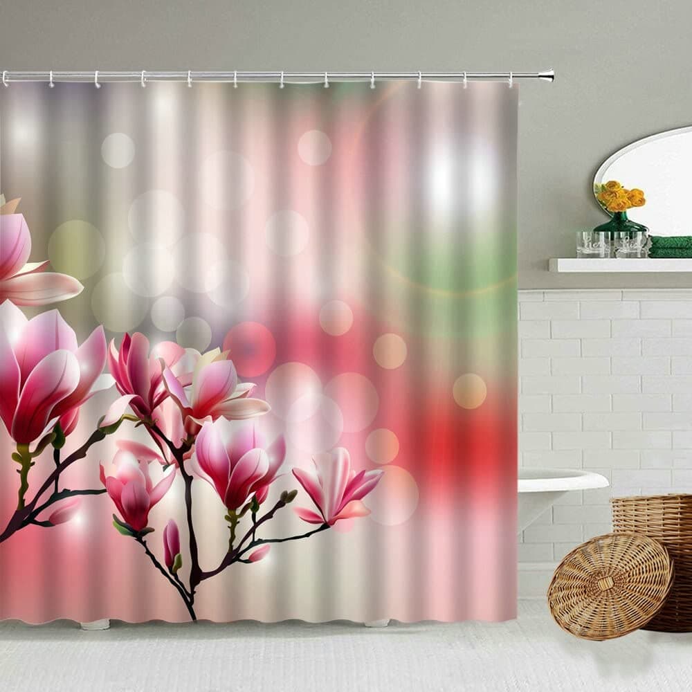 Pink Cherry Blossom Orchid Butterfly Shower Curtain Bathroom Waterproof Polyester Fabric Screen With Hook Washable S.2 180x180cm