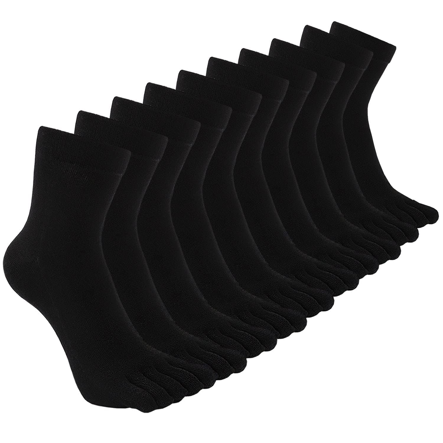 CaiDieNu Mens Toe Socks Cotton Athletic Running Five Finger Crew Socks, 5 Pairs