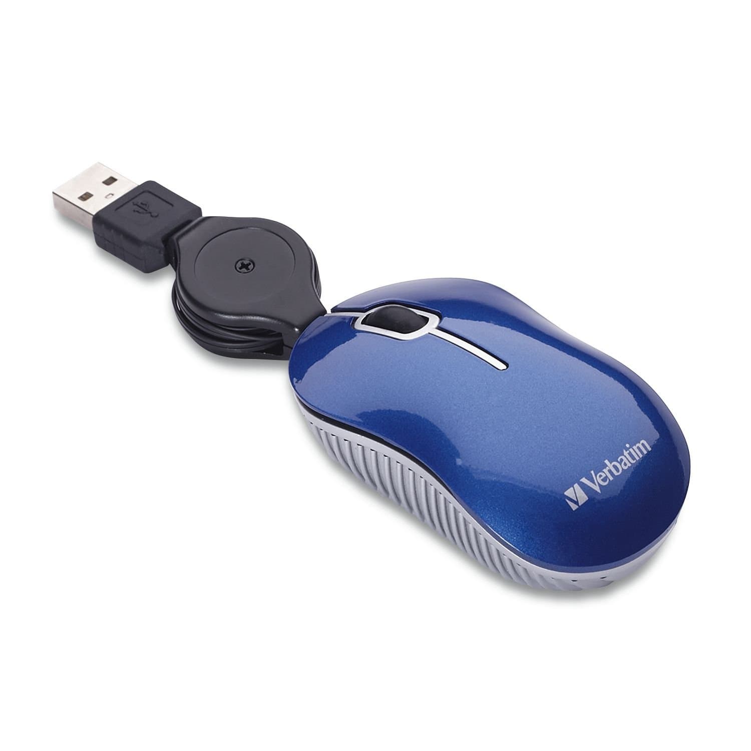 Wired Optical Computer Mini USB-A Mouse - Plug & Play Corded Small Travel Mouse with Retractable Cable – Blue 98616