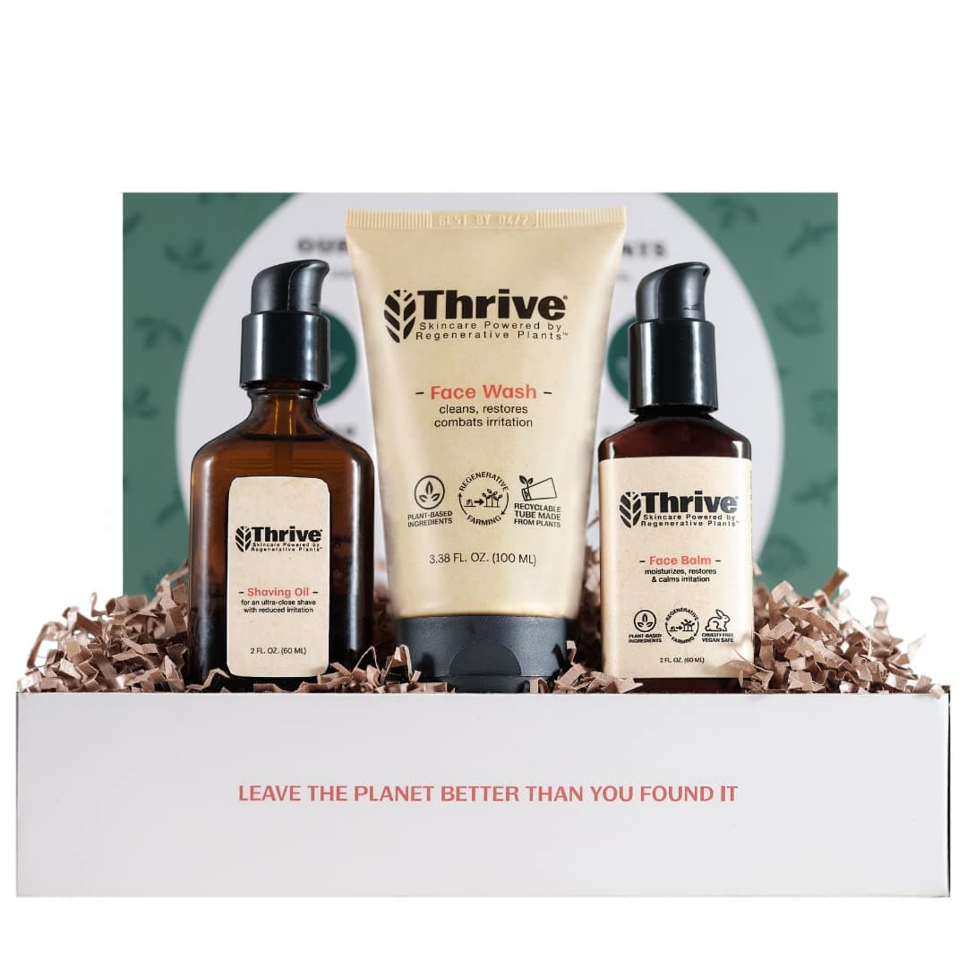Thrive Natural Skin Care Sets - Men's Grooming Set (3 Piece) - Grooming Gift Set To Wash, Shave, and Moisturize Daily; Gift for Men Made in USA