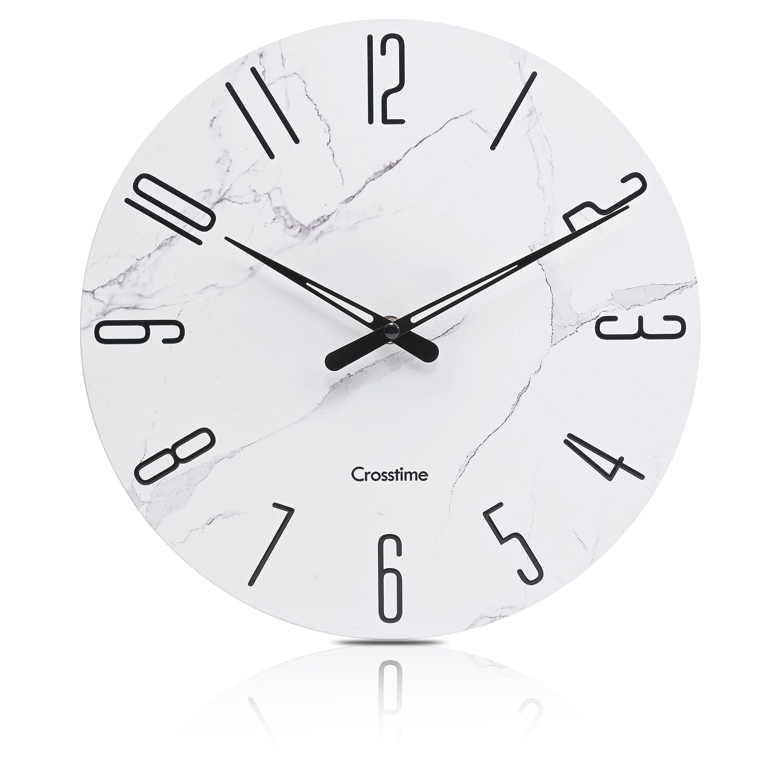Modern Wall Clock 12 Inch - Glass Wall Clocks Battery Operated Silent Non-Ticking for Bathroom Living Room Kitchen Decor,Marble White