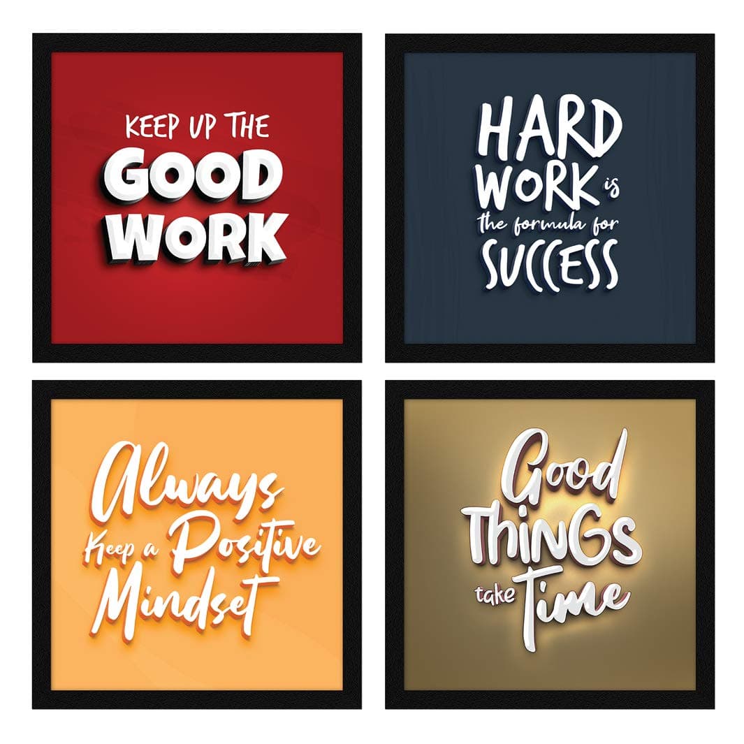 ArtX Paper Motivational Quotes Wall Art Painting, Framed Paintings For Home Office Decor 20 X 20 inches, 10 X 10 each, Multicolor Posters With Frame, Set of 4
