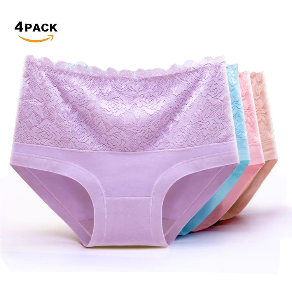 BOSSXIN 4 Pack Womens Plus Size Sexy Lace Panties Cotton Briefs Underwear for Women-XL