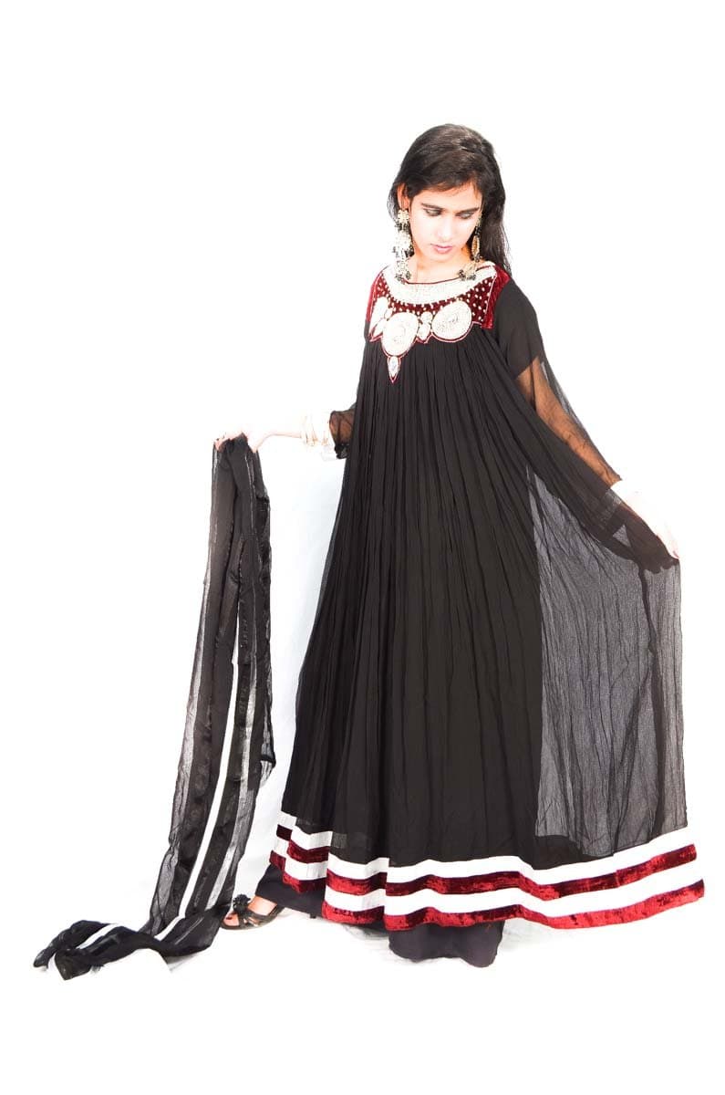 Uziicollection Women's Georgette Salwar Kameez Stitched Suit Medium, Black