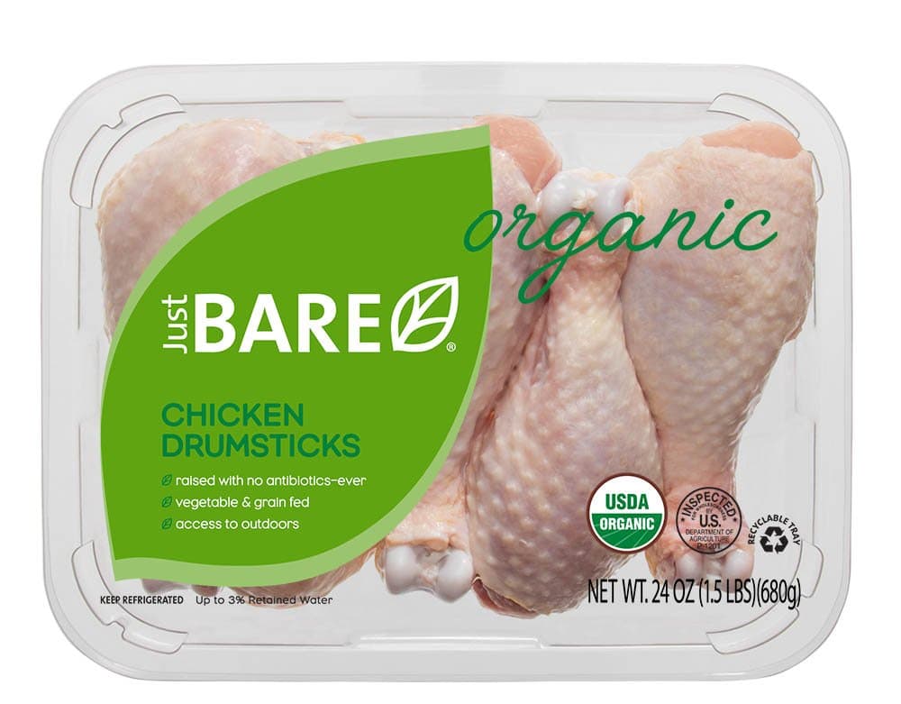 Just BareUSDA Organic Fresh Chicken Drumsticks | No Antibiotics Ever | Bone-In | 1.5 LB