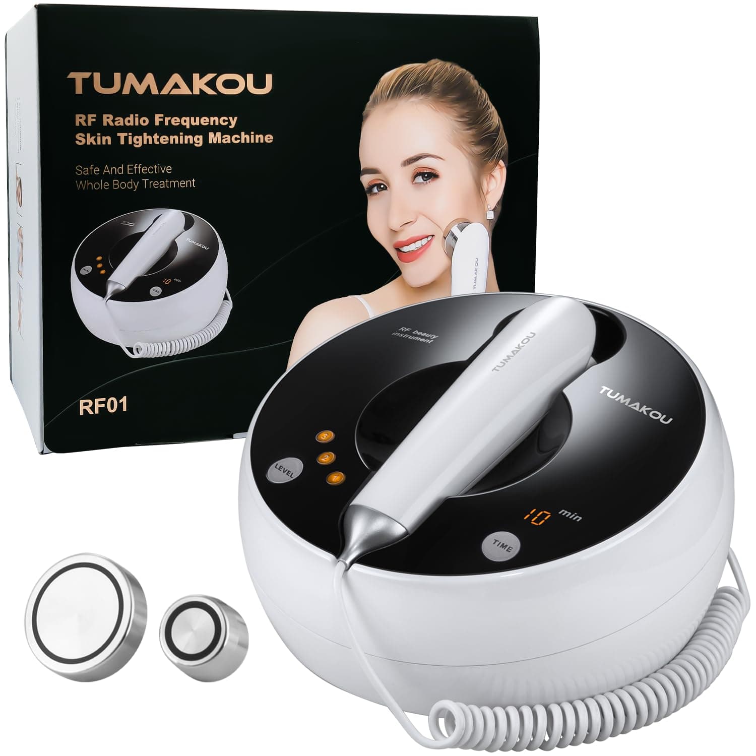 Radio Frequency Skin Tightening - TUMAKOU RF Radiofrecuencia Facial Skin Machine for Face and Full Body - with 3 Energy Levels & Timer