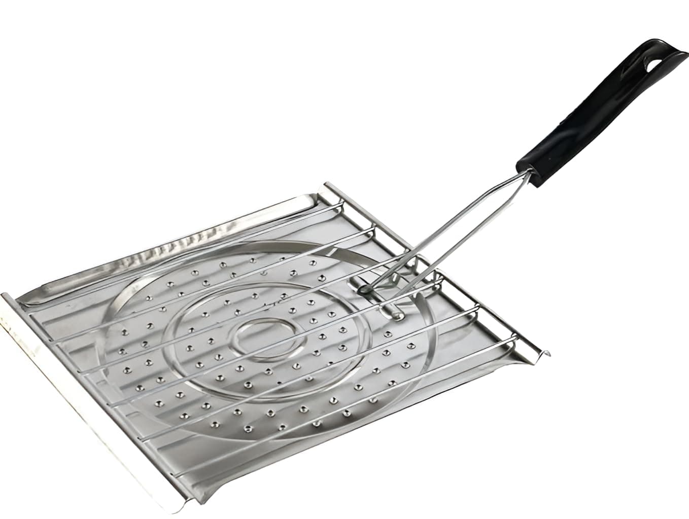 Snevad Stainless Steel BBQ Toaster White Foldable Grill Basket with Foldable Handle Baking Barbecue Rack Square Wire Rack Barbeque Jali Roaster Chapati Toast Grill Baigan Bharta, Masala Papad Maker