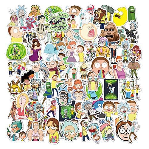 100 pcs Rick Morty Vinyl Waterproof Stickers, for Laptop, Luggage, Car, Skateboard, Motorcycle, Bicycle Decal Graffiti Patches