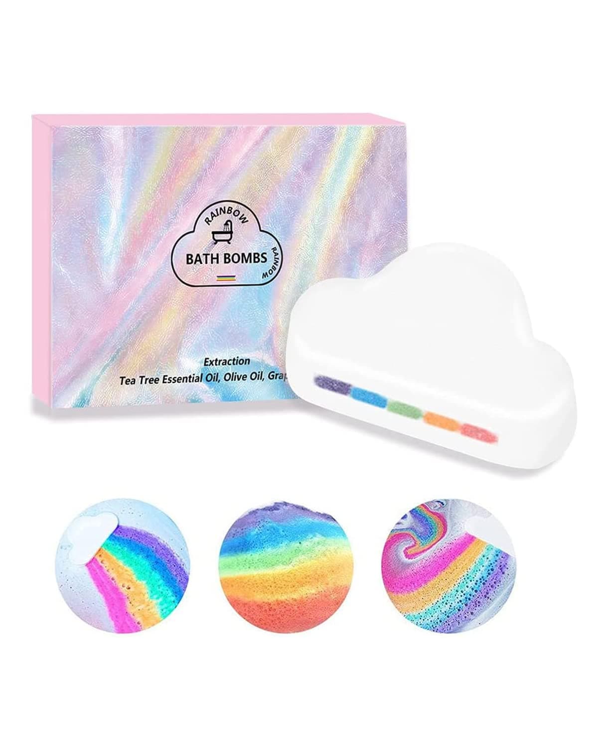3X-Large Rainbow Bath Bombs Gift Set - Handmade Fizzies for Women 6.5 oz - Perfect for Bubble & Spa Bath- Essential and Fragrance Oils for Moisturizing Dry