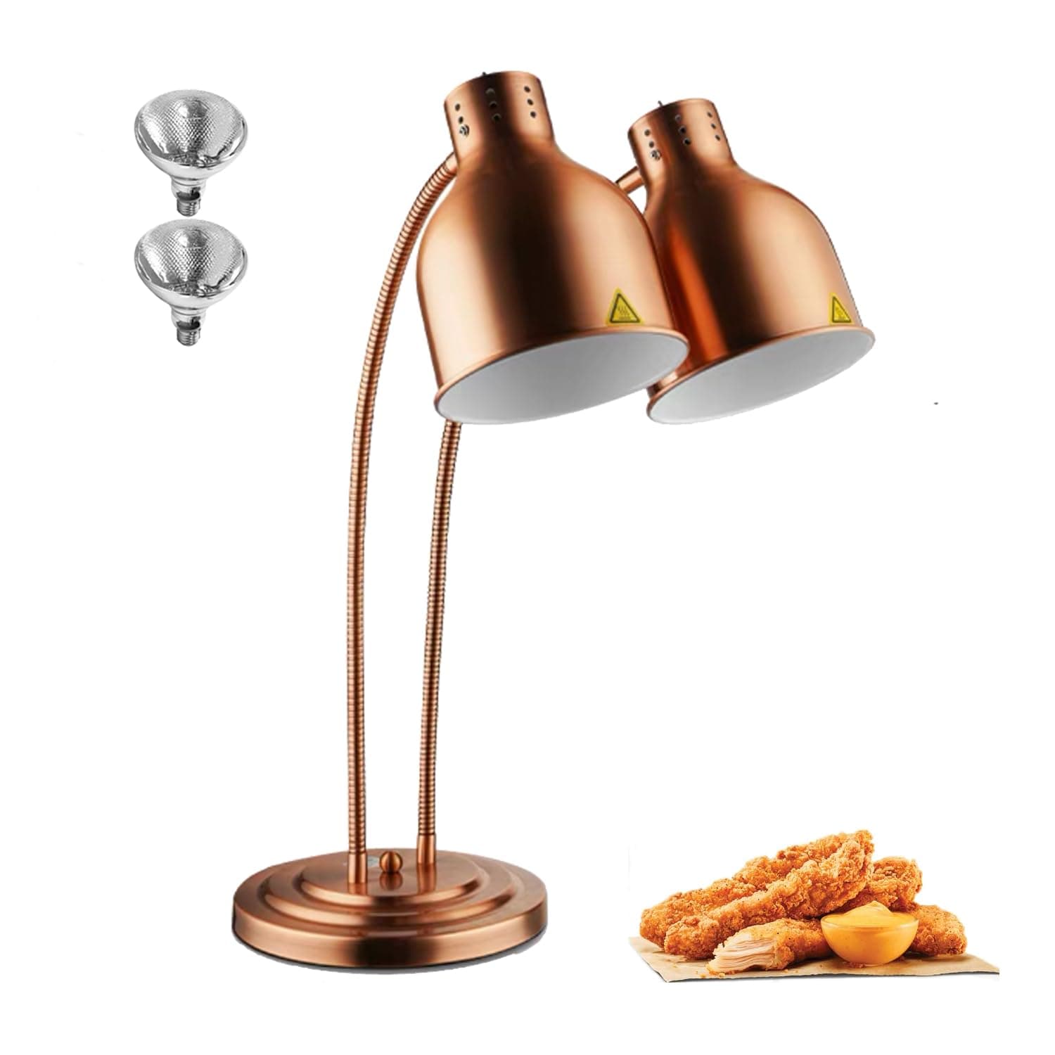 Dual Heads Food Heat Lamp with 500w Bulb Food Warmer Infrared Heating Lamp Countertop Restaurant Kitchen (Double Head(Copper))