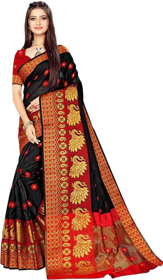 FOX FIRE Women's Banarasi silk Saree with Unstitched Blouse Piece,