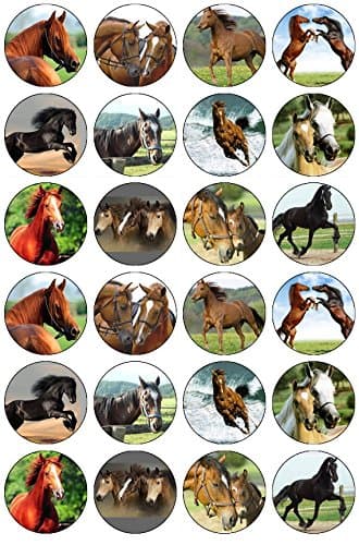 24 Horses Edible Wafer Paper Cup Cake Toppers
