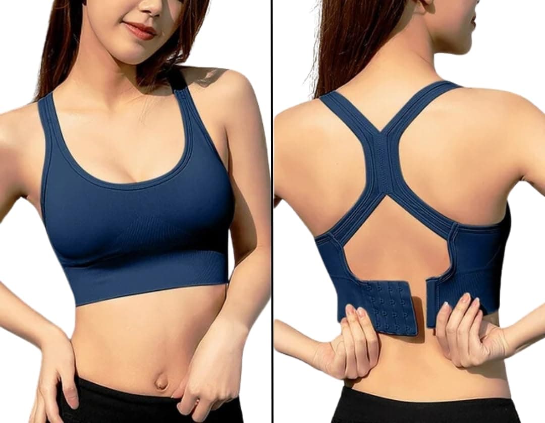 Women's Nylon Spandex Low Impact Padded Non Wired Racer Back Back Hook Sports Bra for Gym, Yoga | Everyday Active Wear for Girls | Size M to 2XL