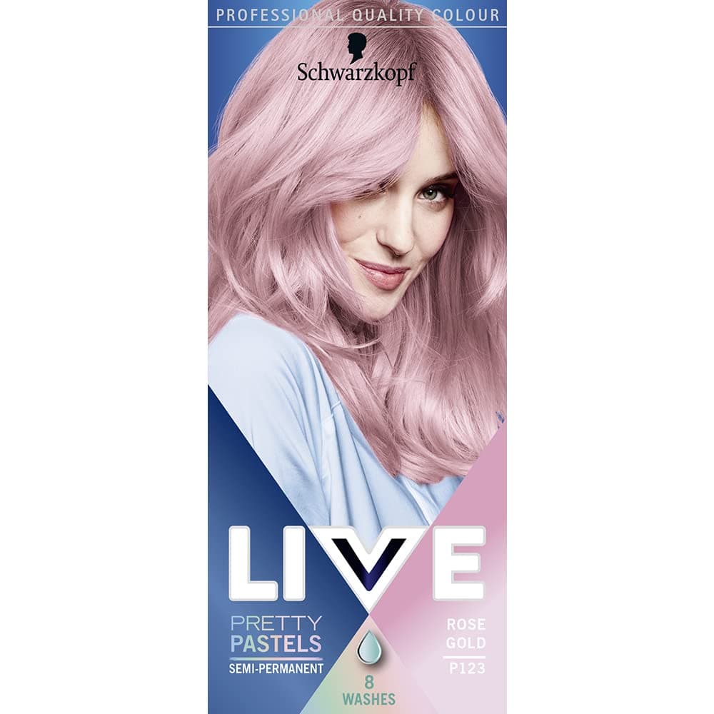 Schwarzkopf LIVE Pretty Pastels Semi-permanent Pink Hair Dye, Lasts Up To 8 Washes, Rose Gold P123