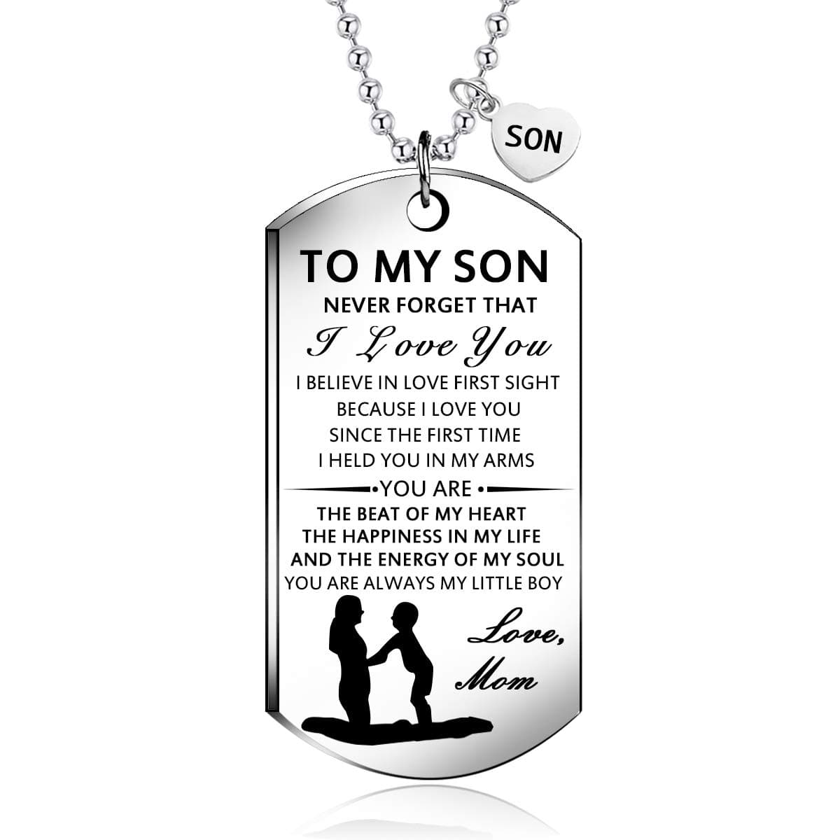 NOVLOVE Inspirational Birthday Gift to My Son from Mom Always Remember You are Braver Stainless Steel Dog Tag Necklace Pendant
