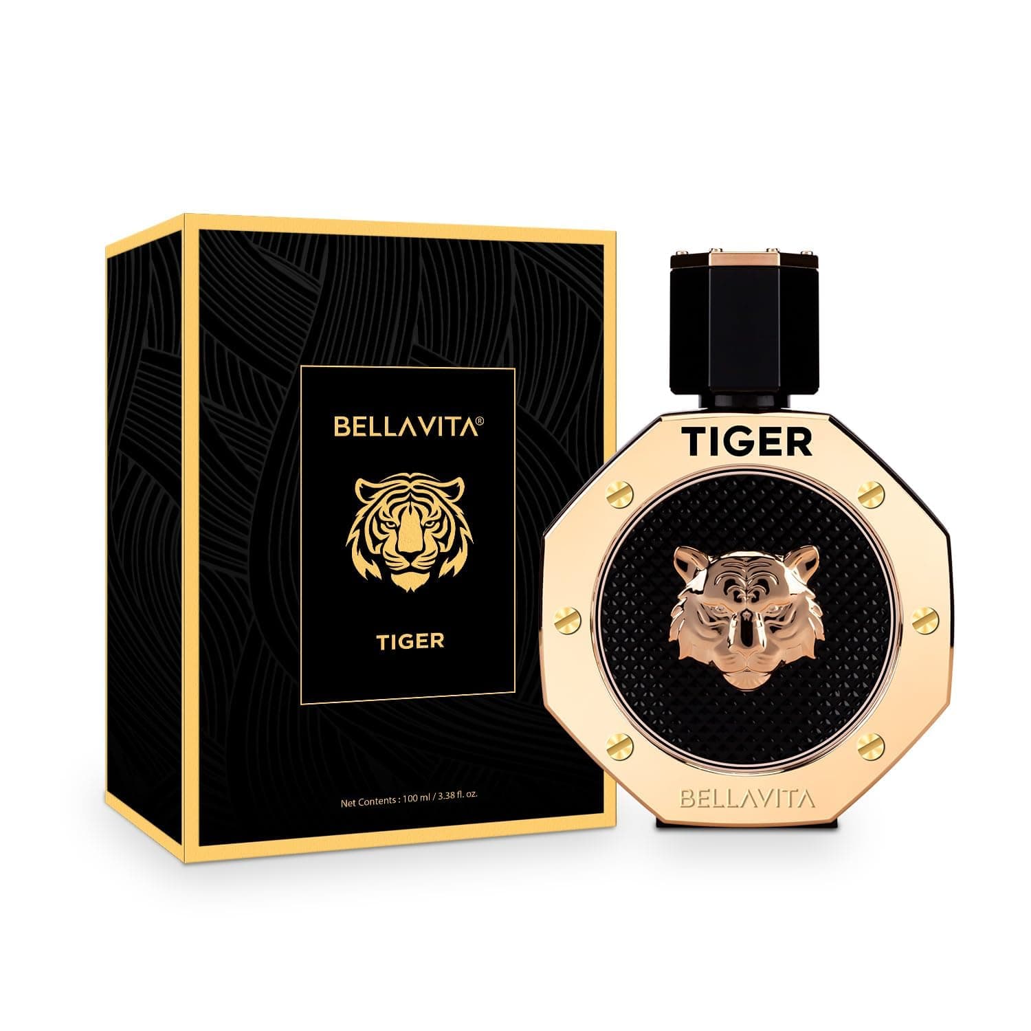 BELLAVITA TIGER | Long Lasting EDP 100ml Perfume for Man | with Bergamot, Pink Pepper, Patchouli, Lavender, Agarwood & Oud | Woody Premium Fragrance for Men