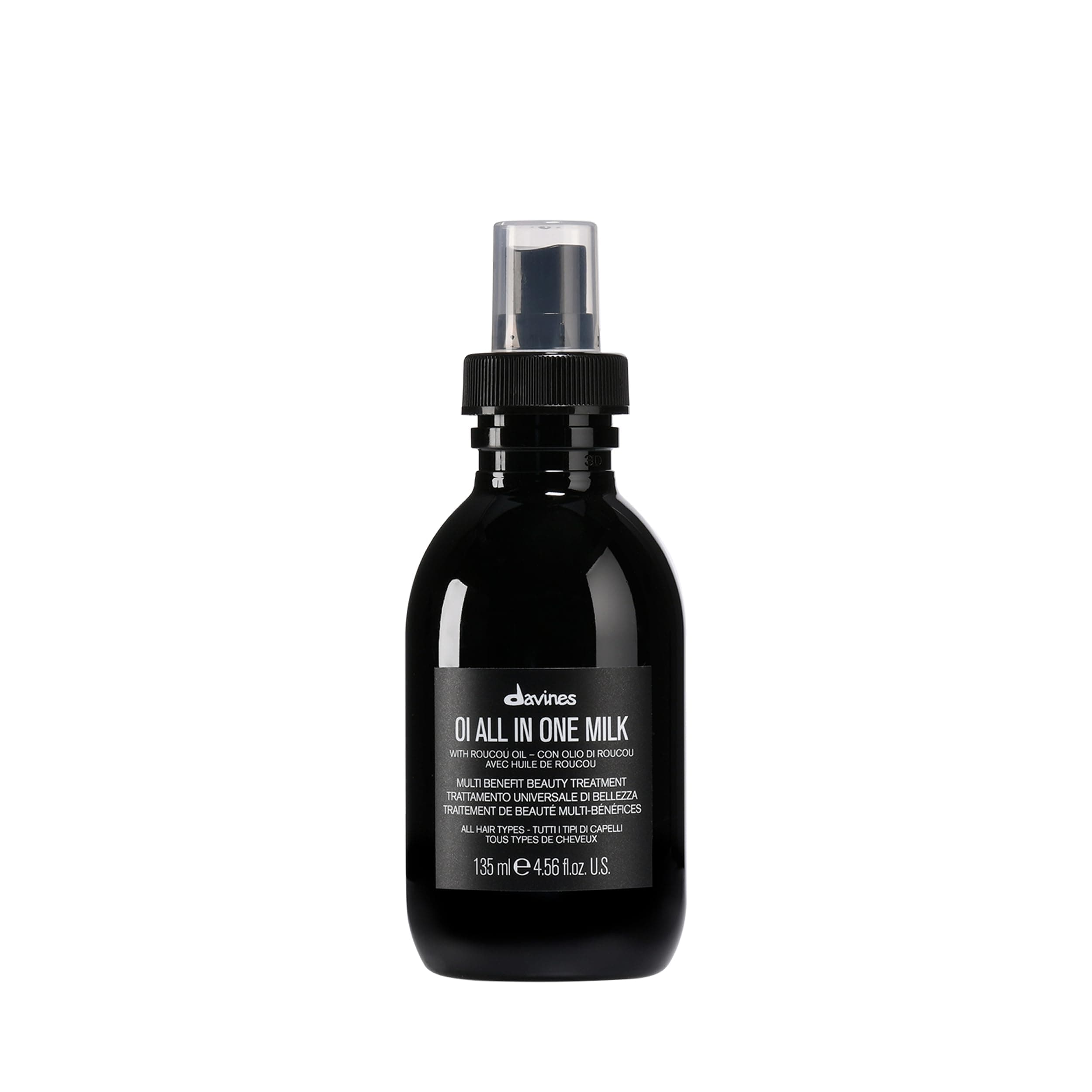 Davines OI All In One Milk, Hair Leave-in Milky Conditioner Multi-Function Spray Treatment - Detangles, Controls Frizz & Heat Protectant - Weightless Antioxidant Roucou Oil Formula, 4.56 Fl Oz