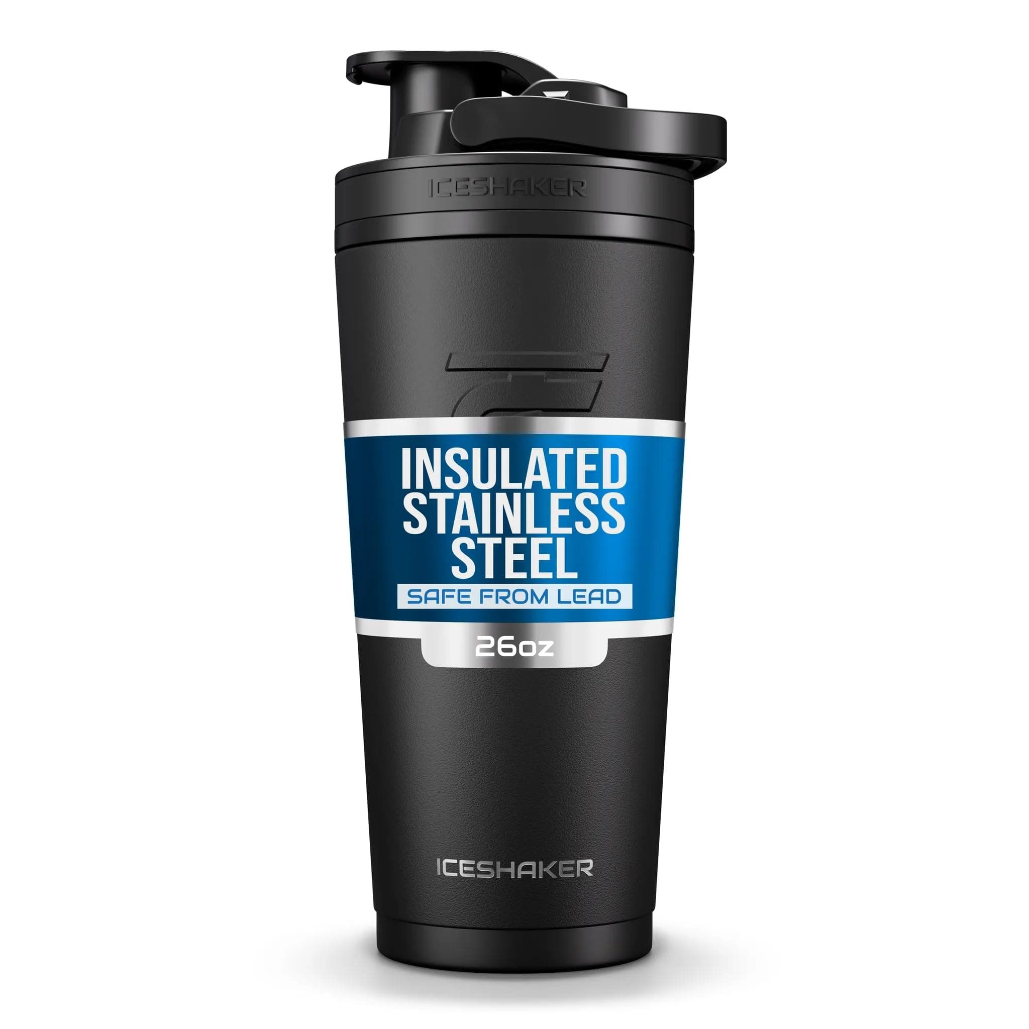 26 Oz, Stainless Steel Protein Shaker, As Seen on Shark Tank, Reusable, Gym Water Bottle, Black