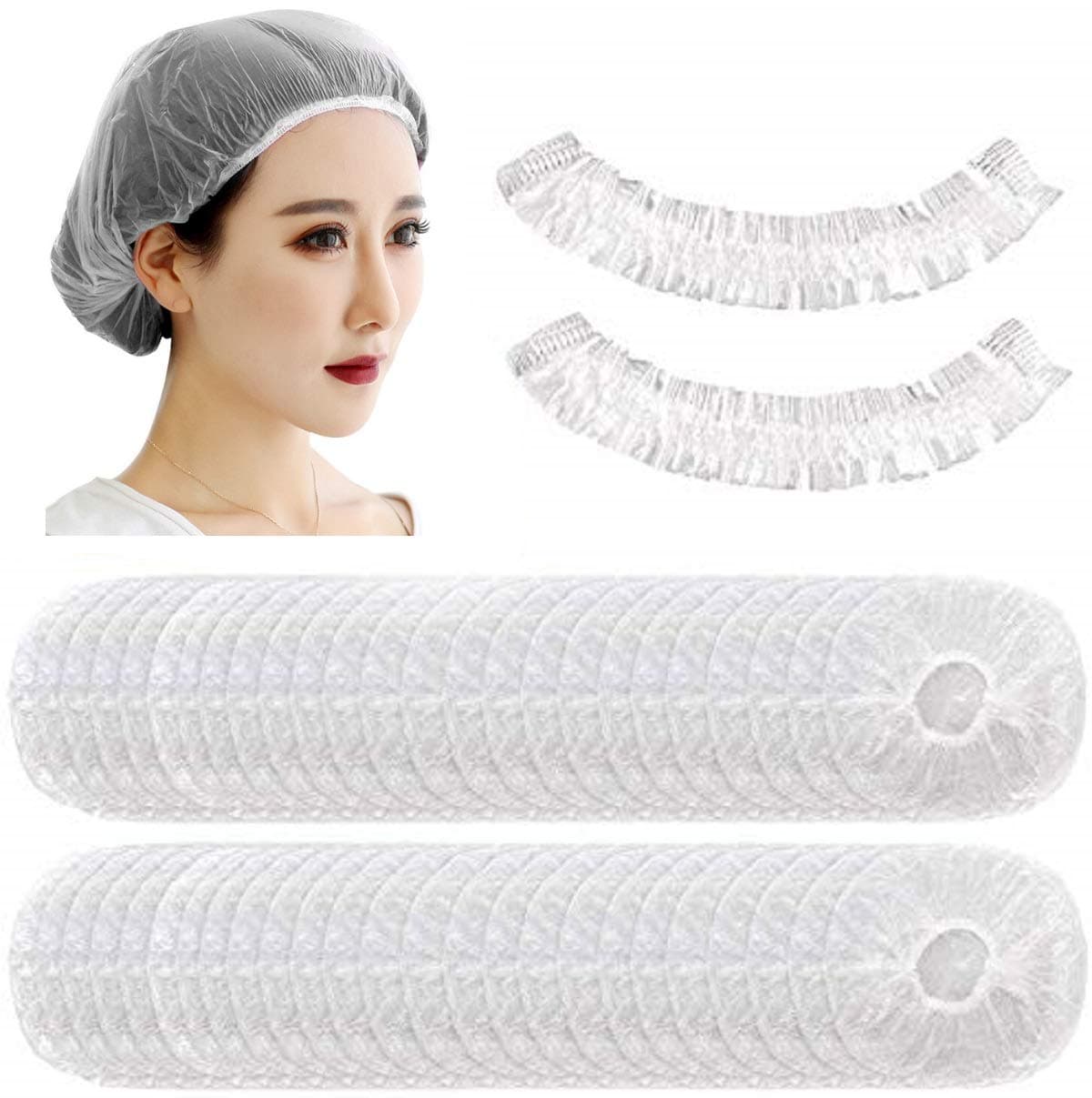 100pcs Disposable Shower Caps Hair Processing Clear Plastic Caps For Spa Home Use Hotel and Hair Salon Plastic Clear Elastic Bath Cap
