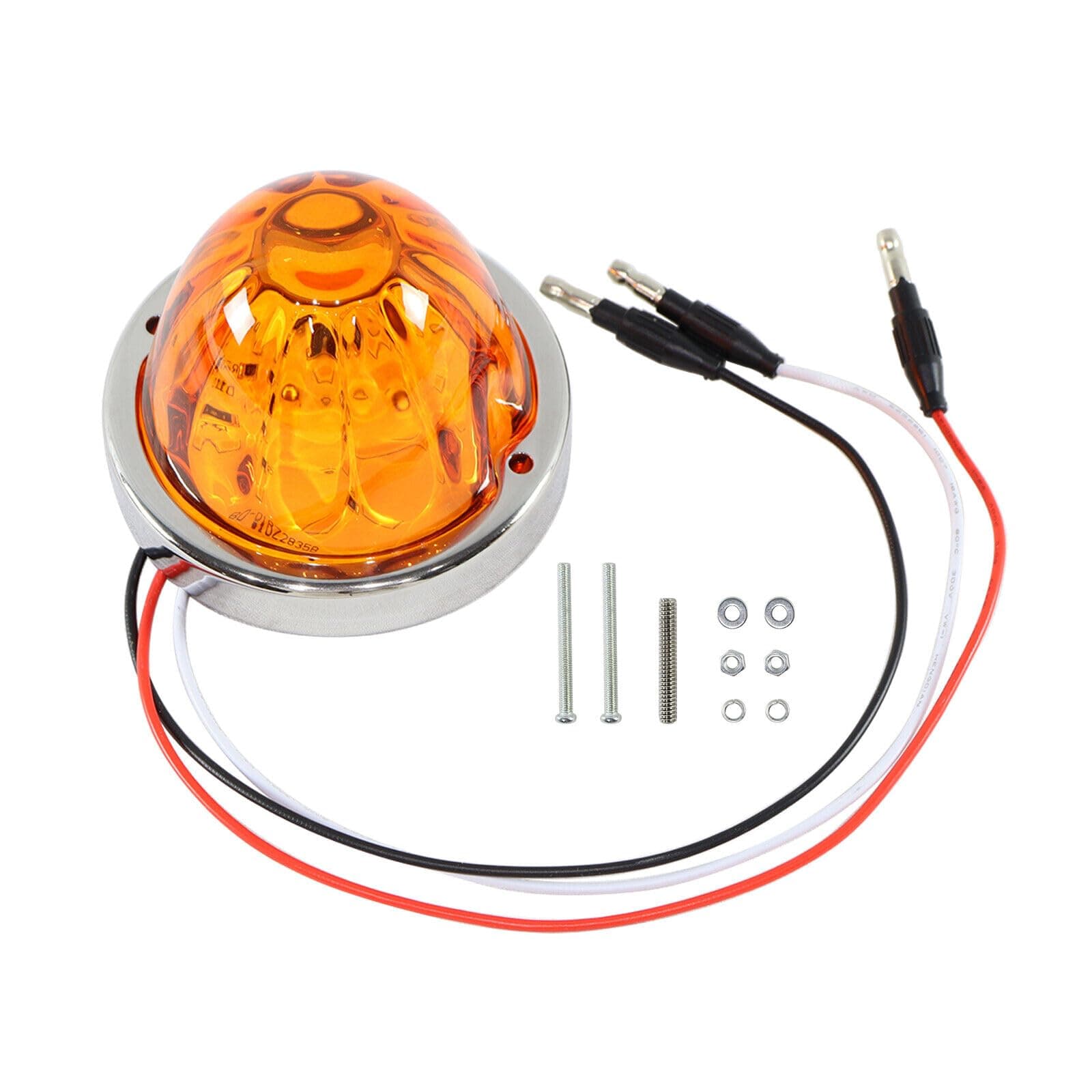 telfair Watermelon Light Glass Lens, Amber Turn Signal Marker Light with Stainless Steel Bezel Base for Heavy Trucks Semi Trailers