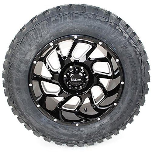 Wheel & Tire Package 20x10 Ultra 221 Carange Wheels Black/Milled Achilles Desert Hawk XMT 33x12.50R20 Tires Trucks Offroad