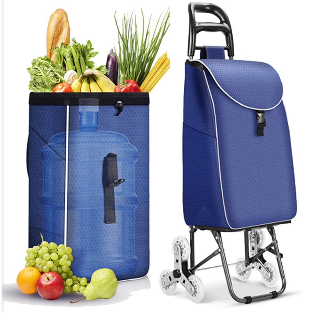 Shopping Trolleys Grocery-Cart Small Household Folding Trolley Trailer Old Man Climbing Stairs Portable (Blue,Six Wheel)