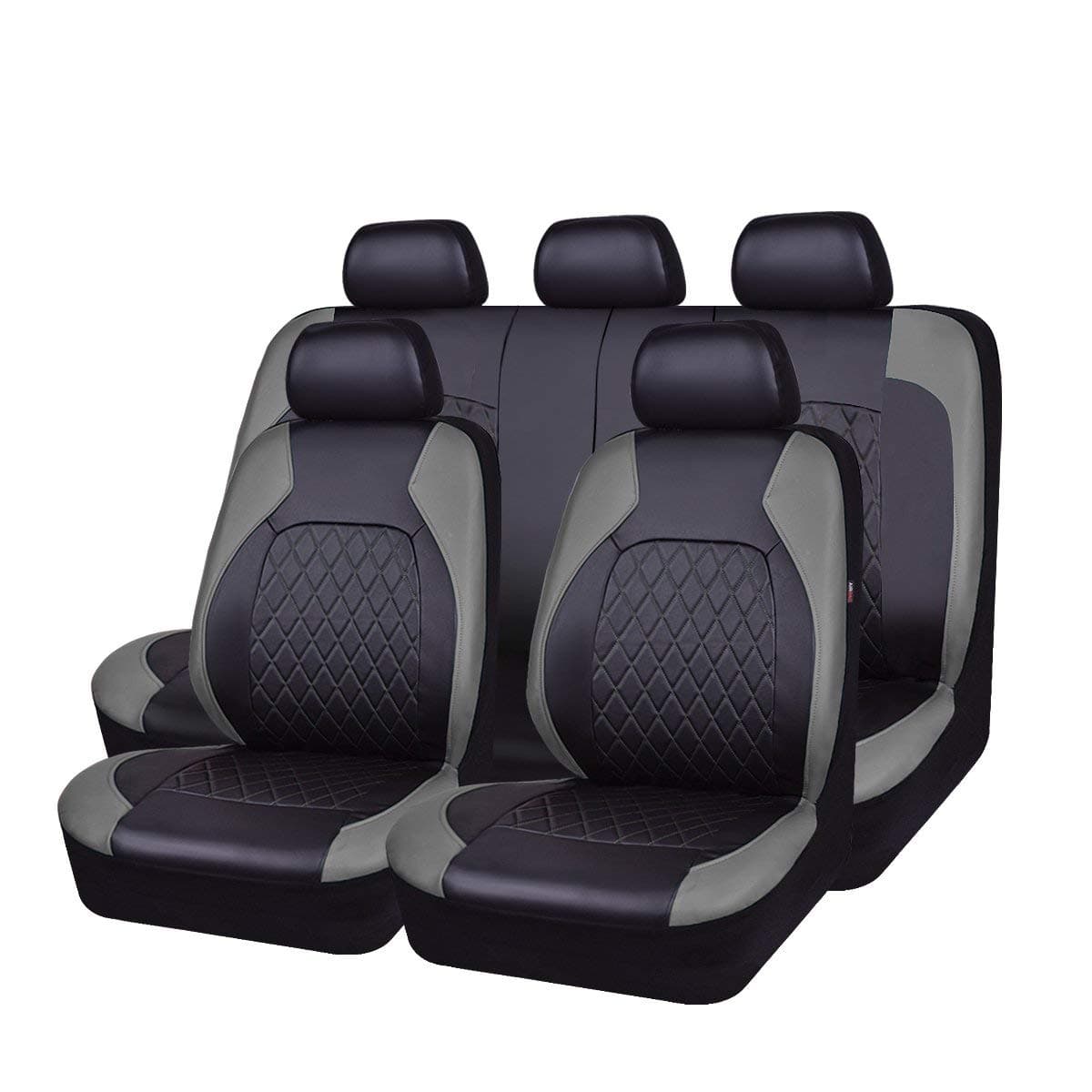 Universal Car Seat Covers Faux Leather Full Seat 11 pcs Airbag Compatible Breathable (Black Gray)