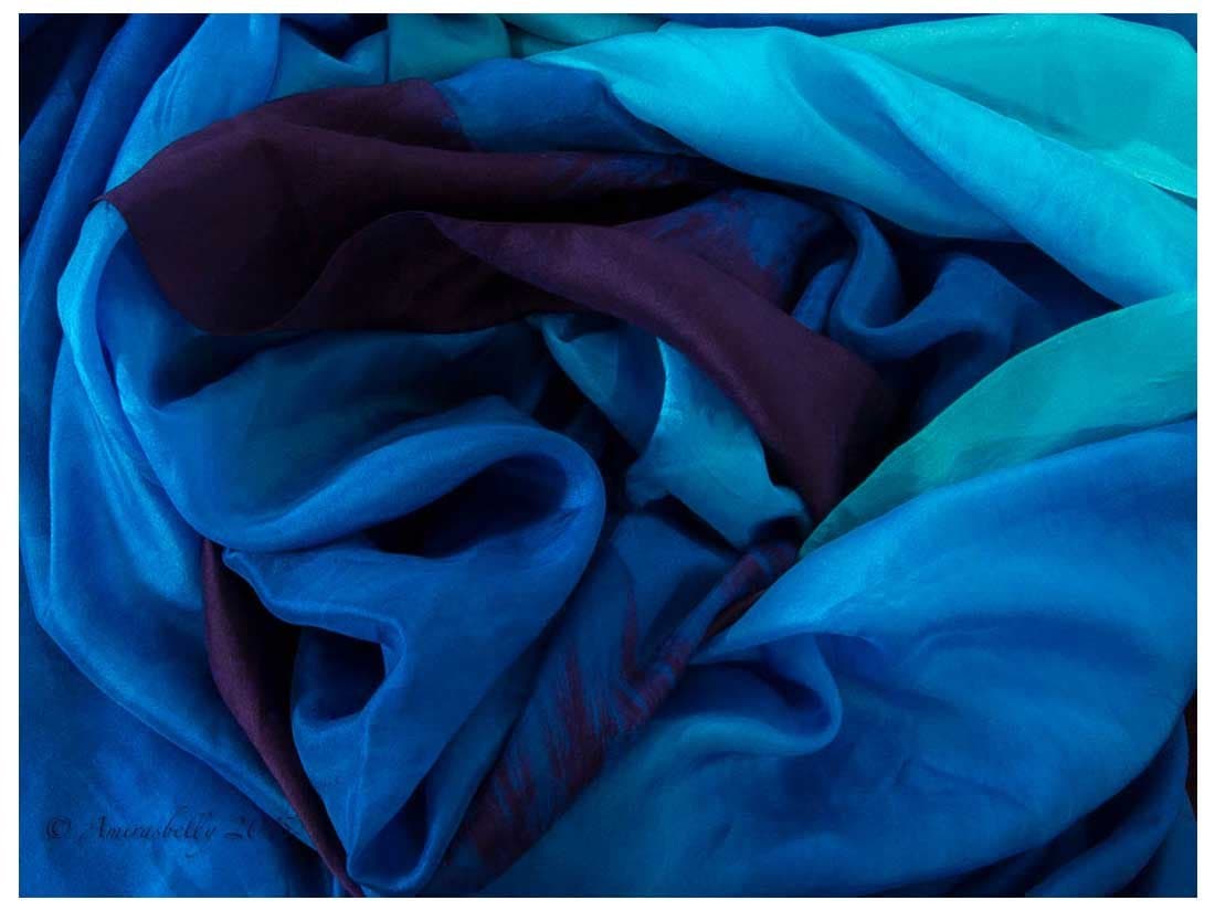 "Caribbean Blue" Belly Dance Pure Silk Veil for Belly Dancers