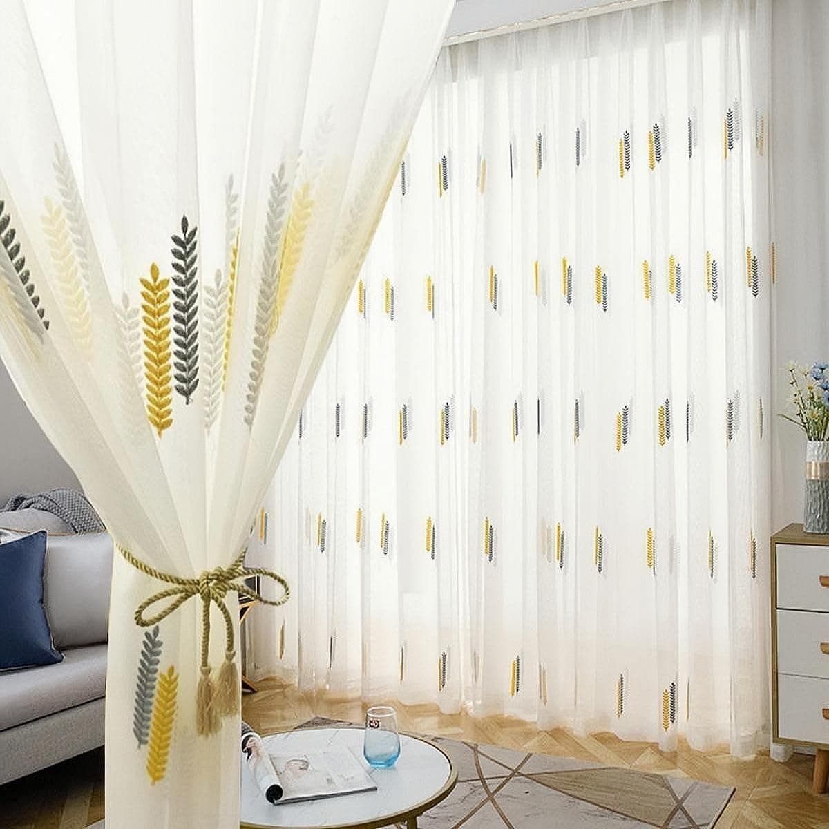 Sheer Curtains Living Room Curtains Window Decration 2-Pieces (W135 x H250cm eyelets, Multi)