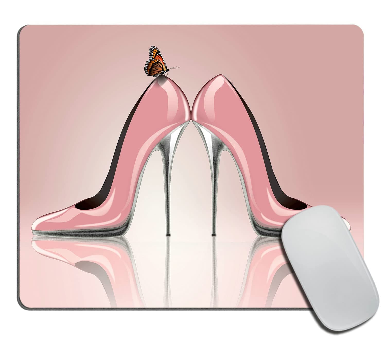 Mouse Pad,Fashion Pink High-Heeled Shoes and Butterfly Mouse Pad,Personalized Rectangle Mousepad Customized Mouse Pads with Designs Non-Slip Rubber Smooth MousePads for Computer Laptop